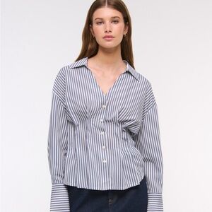 Abercrombie & Fitch Navy and White Striped Button Down Shirt